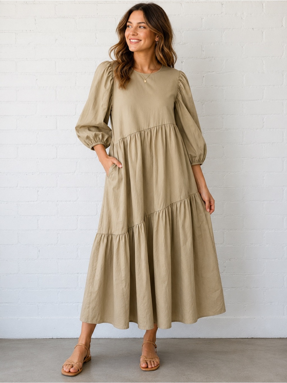 NWT The Lulo Project Anthropologie Armenia Midi Dress Tan XS
